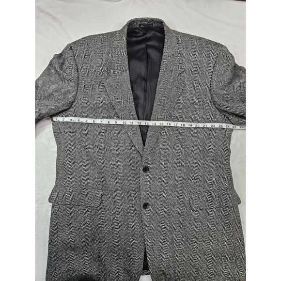 Monsieur Adolfo Mens 46 L 2 Button Wool Herringbone Tweed Sports Coat Blazer - Picture 11 of 12
